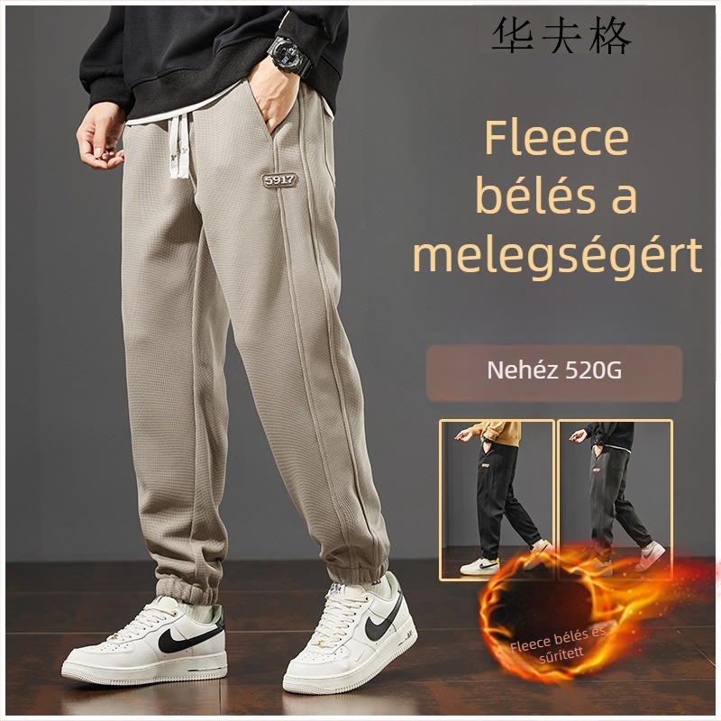 Férfi téli casual sportnadrág jogger-stílusban, laza szabás, fleece bélés, egyszínű, hosszú nadrág