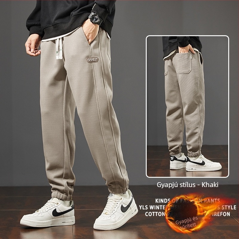 Férfi téli casual sportnadrág jogger-stílusban, laza szabás, fleece bélés, egyszínű, hosszú nadrág