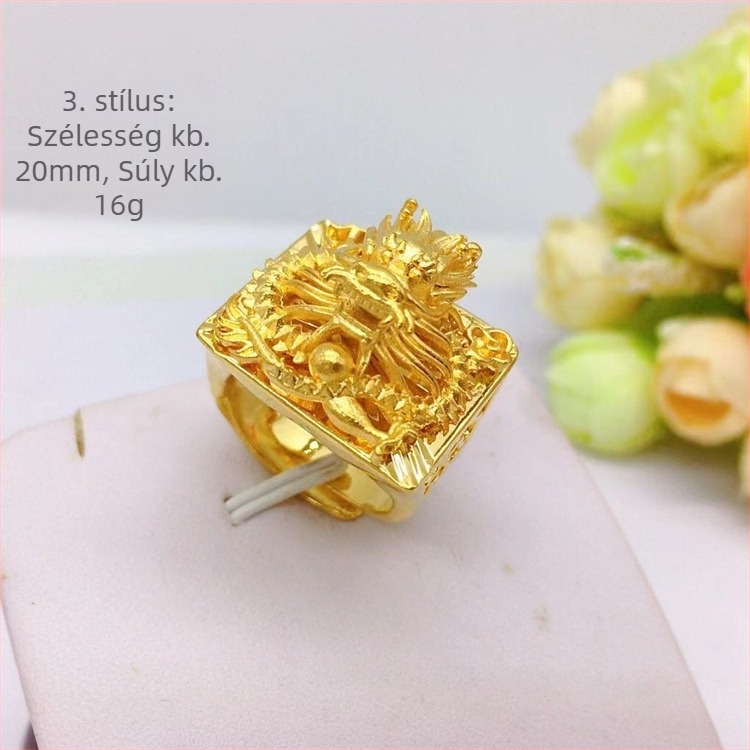 Férfi nyitott végű 3D sárkány gyűrű, réz