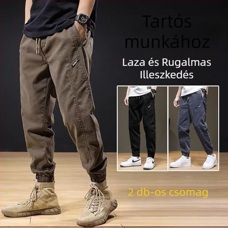 2 darab rugalmas pamut munkanadrág, kopásálló, lélegző, férfi alapvető munkaruha, sokoldalú jogger-stílusú nadrág