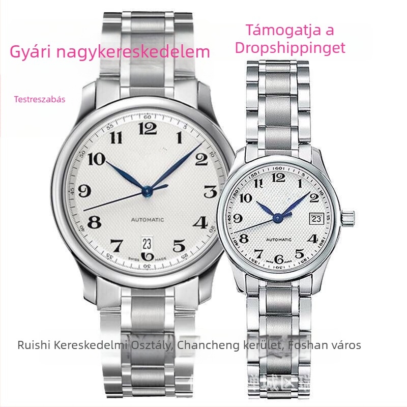 Master Series karórák férfiaknak és nőknek, vízálló automata mechanikus óra, rozsdamentes acél tokkal, zafír kristály, 38,5 mm-es számlap