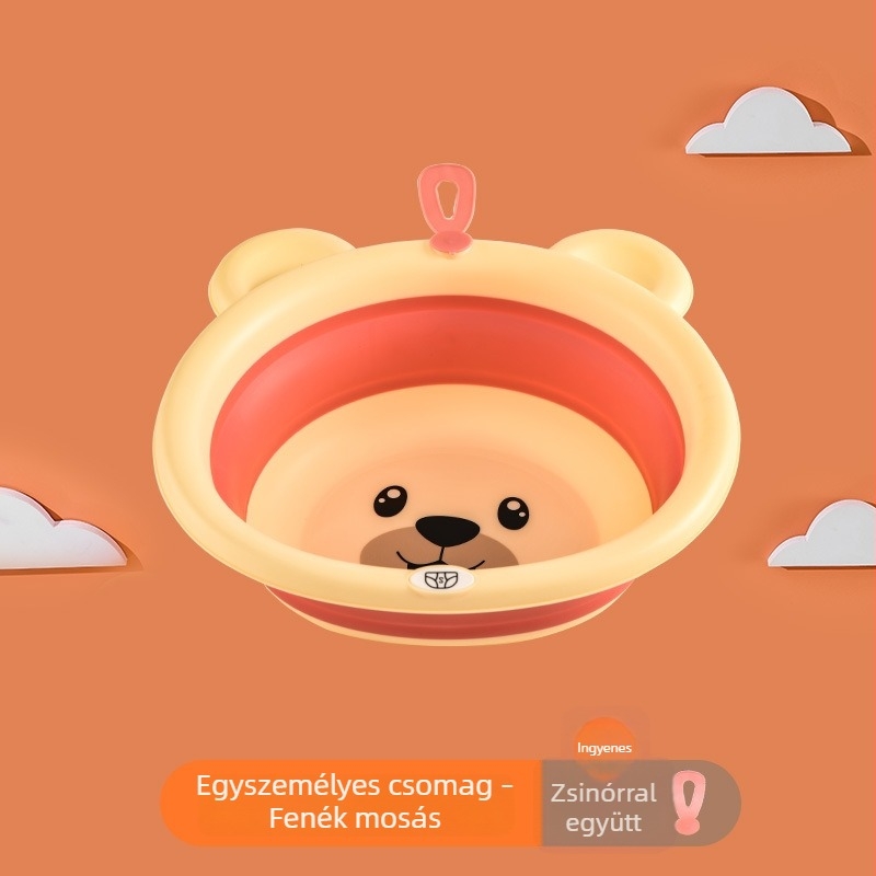 Összecsukható gyerekeknek karikatúra mintás arcmosó tál felakasztható pánttal, 32 cm, műanyag