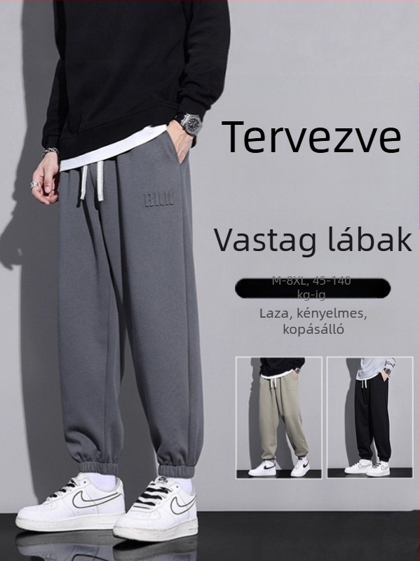 Plusz méretű férfi pamut sportnadrág tavasz–őszre, lazán szabott, dombornyomott mintával