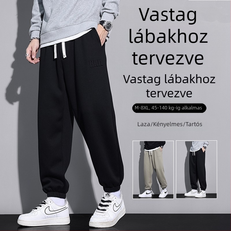 Plusz méretű férfi pamut sportnadrág tavasz–őszre, lazán szabott, dombornyomott mintával