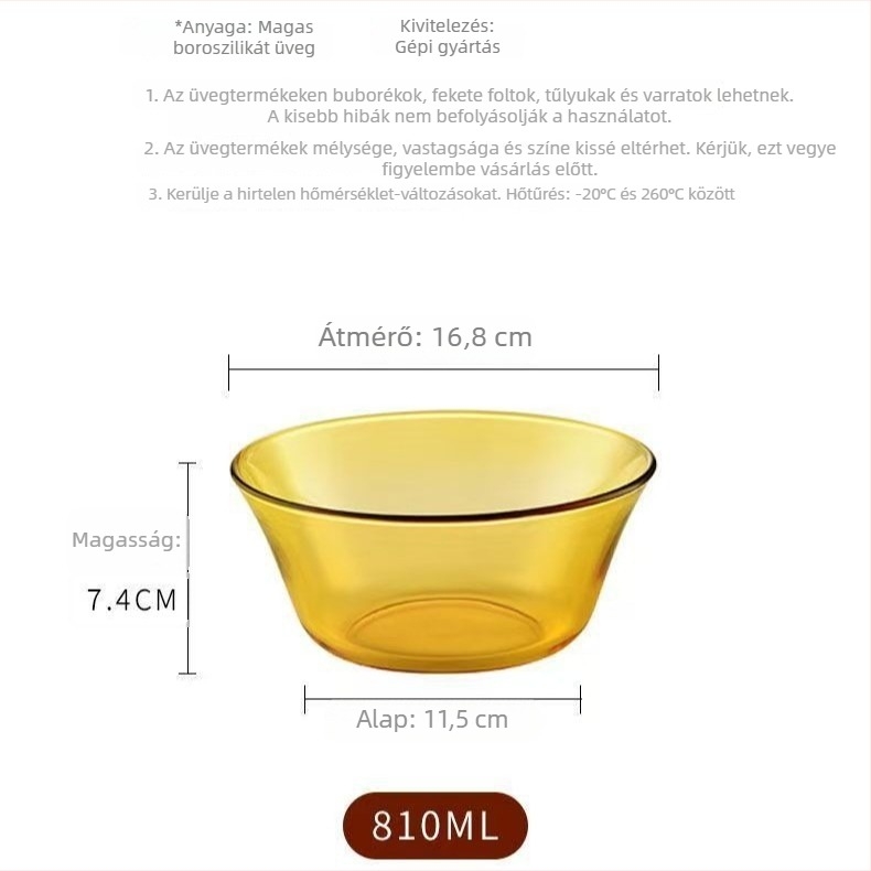 Hőálló üvegtál, nagy kapacitás saláta, tészta, leves és rizs számára