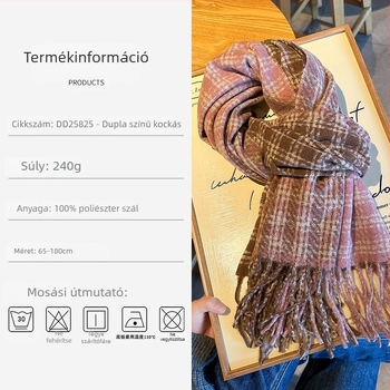 Koreai stílusú retro kétszínű kockás sál férfiaknak, téli hosszú, vastag és meleg, páros sálként használható