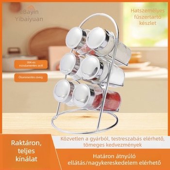 Üveges fűszertartó készlet tároló állvánnyal, hordozható só- és fűszerpalackok a konyhában
