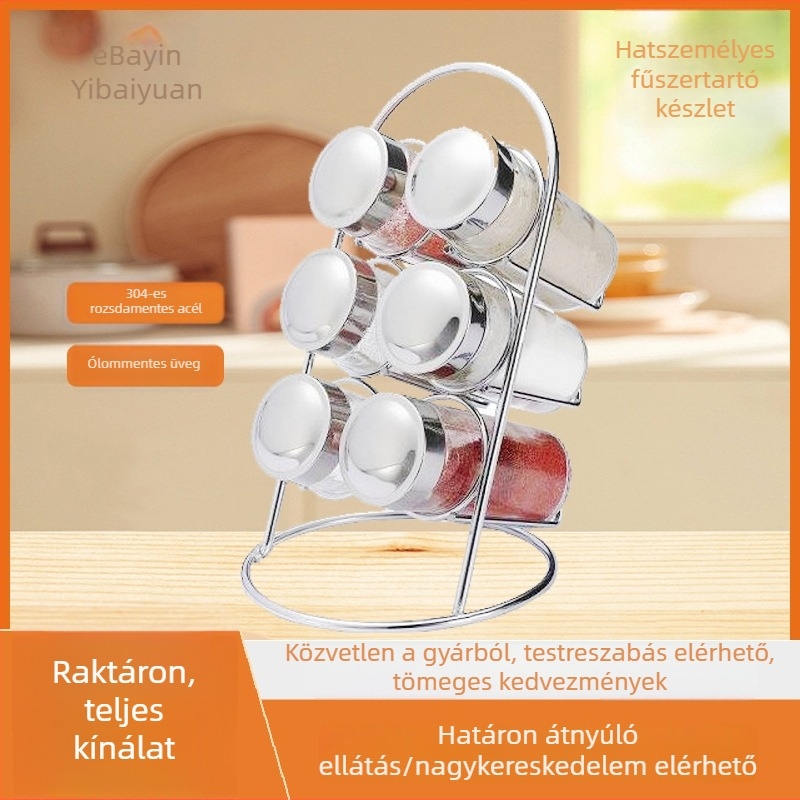 Üveges fűszertartó készlet tároló állvánnyal, hordozható só- és fűszerpalackok a konyhában