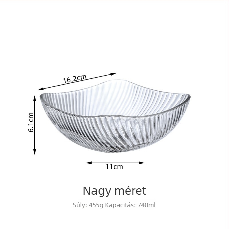 Négyszögletes üveg tál hullám mintával, hőálló és vastag, desszertekhez, gyümölcsökhöz, előkészítéshez és levesekhez.