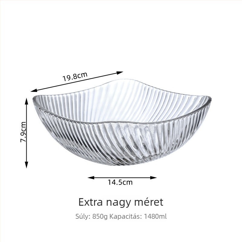 Négyszögletes üveg tál hullám mintával, hőálló és vastag, desszertekhez, gyümölcsökhöz, előkészítéshez és levesekhez.