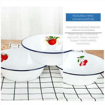 Flórás mintázatú zománcozott porcelán négyszögletes mély tál, vastított, tekert szélű, 16–17 cm, mikrohullámú sütőben használható.