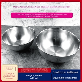 Rozsdamentes acélból készült koreai stílusú salátástál, háztartási használatra, nagy méretű; alkalmas salátákhoz, gyümölcsökhöz, hideg tésztákhoz, hideg ételekhez, leveshez és tojás felveréséhez