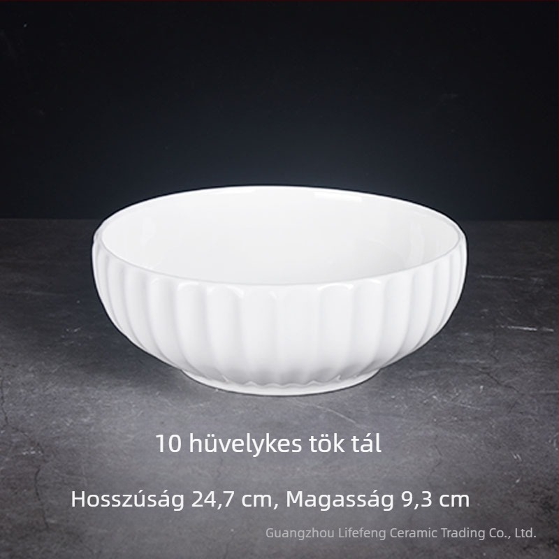 Porcelán levesestál, nagy fehér kerámia tál leveshez és tésztához, kör alakú, skandináv stílus
