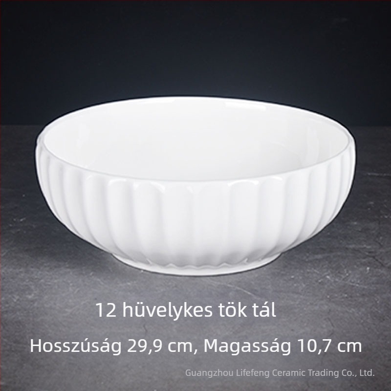 Porcelán levesestál, nagy fehér kerámia tál leveshez és tésztához, kör alakú, skandináv stílus