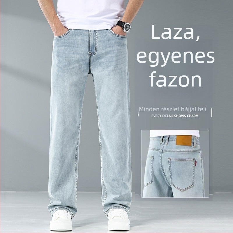 Férfi világoskék slim-fit egyenes szárú farmer, mindennapi könnyű denim, tavasz 2026