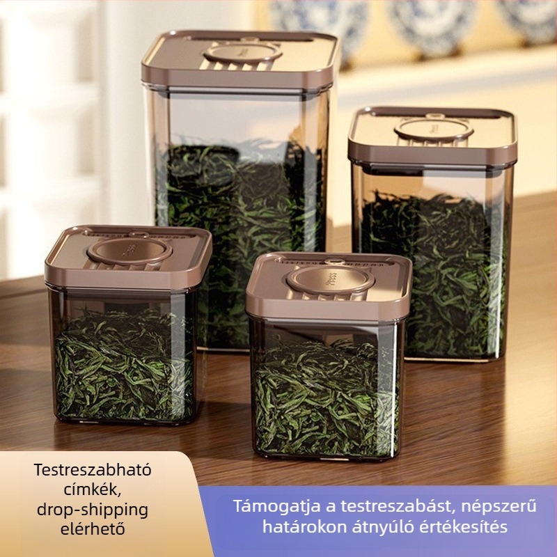 Tea tároló doboz, zárt, nedvességálló, átlátszó, élelmiszer-minőségű, fekete és zöld tea számára, fényvédő, 600 ml
