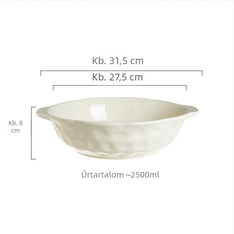 12 hüvelykes porcelán tál kézzel formázott textúrával, két füllel, nagy leveses tál gyümölcsökhöz, egyszínű