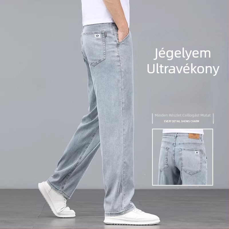 Férfiak számára készült magas minőségű farmer, 2026 új modell, nyári vékony Tencel, lazán szabott, elasztikus, egyenes szabású hosszú nadrág