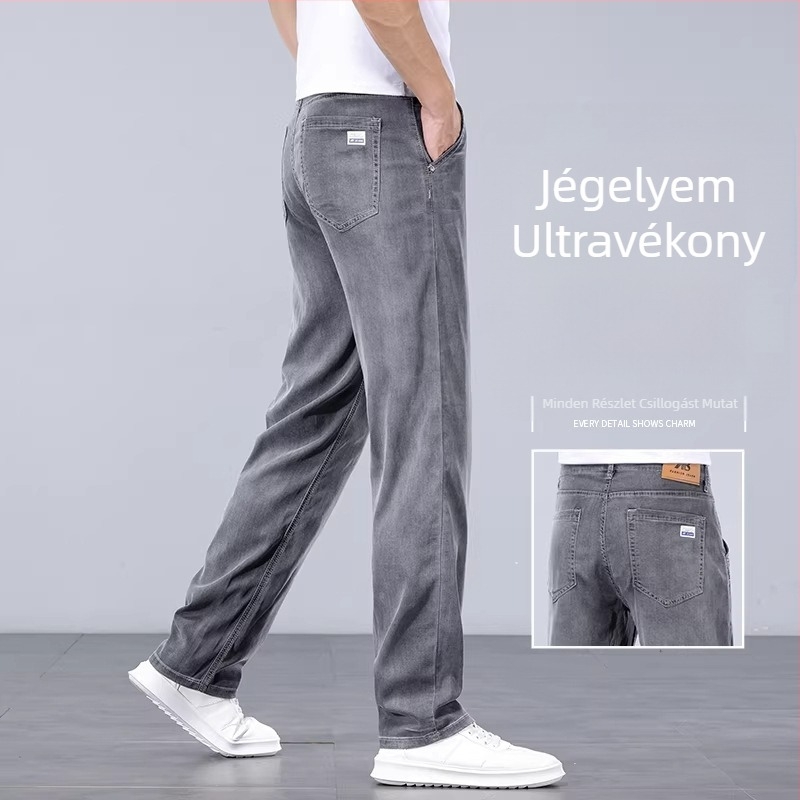 Férfiak számára készült magas minőségű farmer, 2026 új modell, nyári vékony Tencel, lazán szabott, elasztikus, egyenes szabású hosszú nadrág