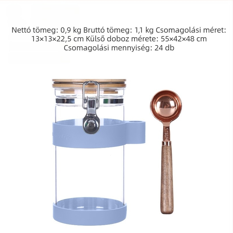1200 ml-es zárható üvegedény kapcsos fedéllel, vastag boroszilikát üvegből, kávébabok és cukor tárolására.