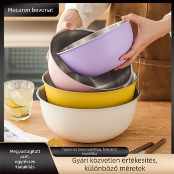 Színes rozsdamentes acél dagasztó- és keverőtál, élelmiszer-minőségű, tapadásmentes, ideális a tészta dagasztásához, tojás felveréséhez és sütéshez