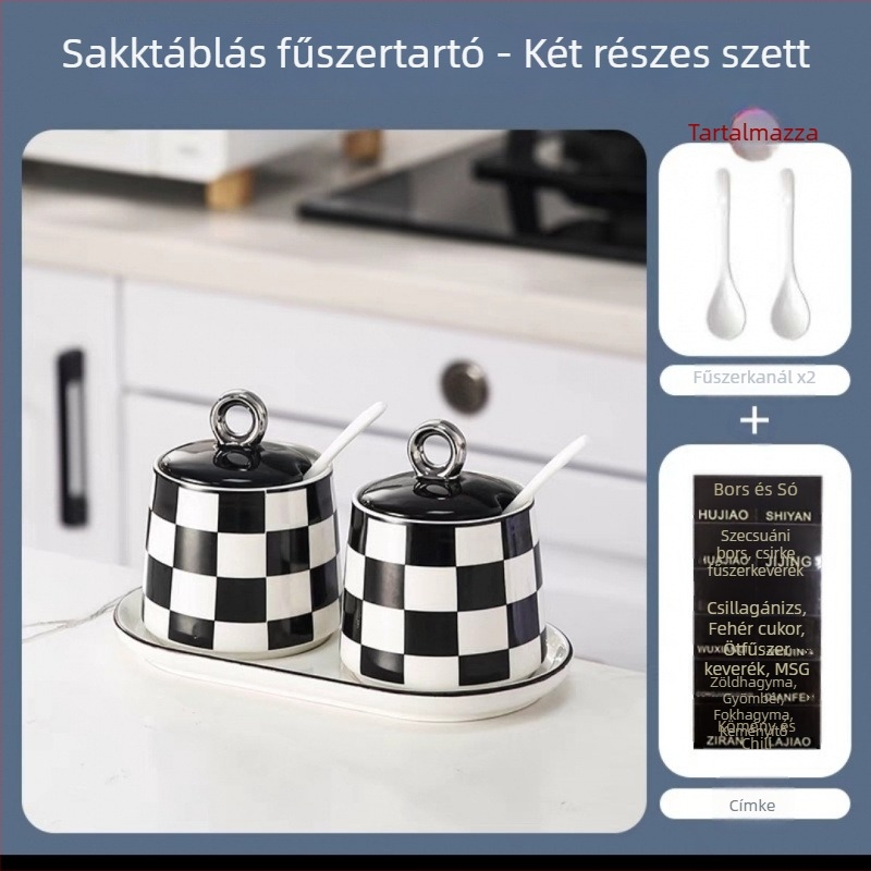 Sakkmintás kerámia fűszertartó készlet fedőkkel