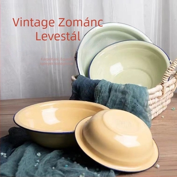 Email edény, retro stílus, vastag zománcos tál leveshez, átmérő 16–28 cm