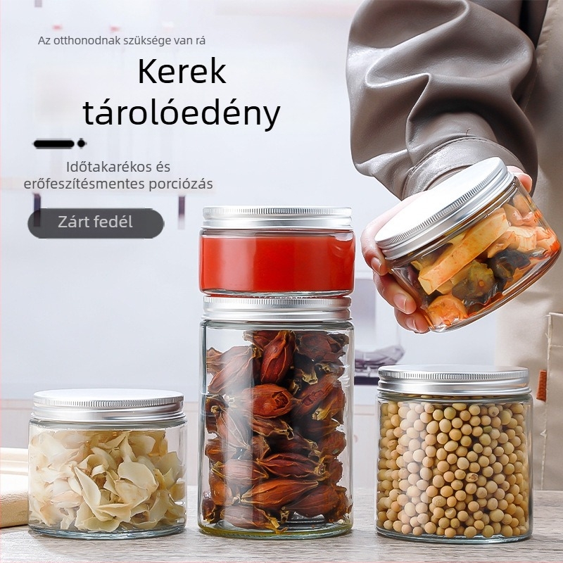 Kerek üveges tárolóedény, légmentesen záródó, chili szósz, méz, Bird's Nest üveg és gabonák tárolására, 300 ml alatti űrtartalom