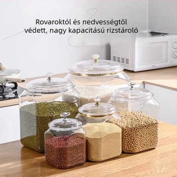 Konyhai tárolóedények gabonákhoz, szárított narancshéj és tea tárolására, átlátszó nedvességálló tartályok száraz élelmiszerekhez és nassolnivalókhoz