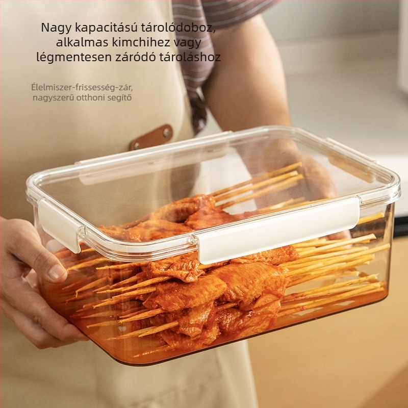 Átlátszó PET tároló doboz hűtőszekrényhez, nagy kapacitású, téglalap alakú, zárható fedél, testreszabható