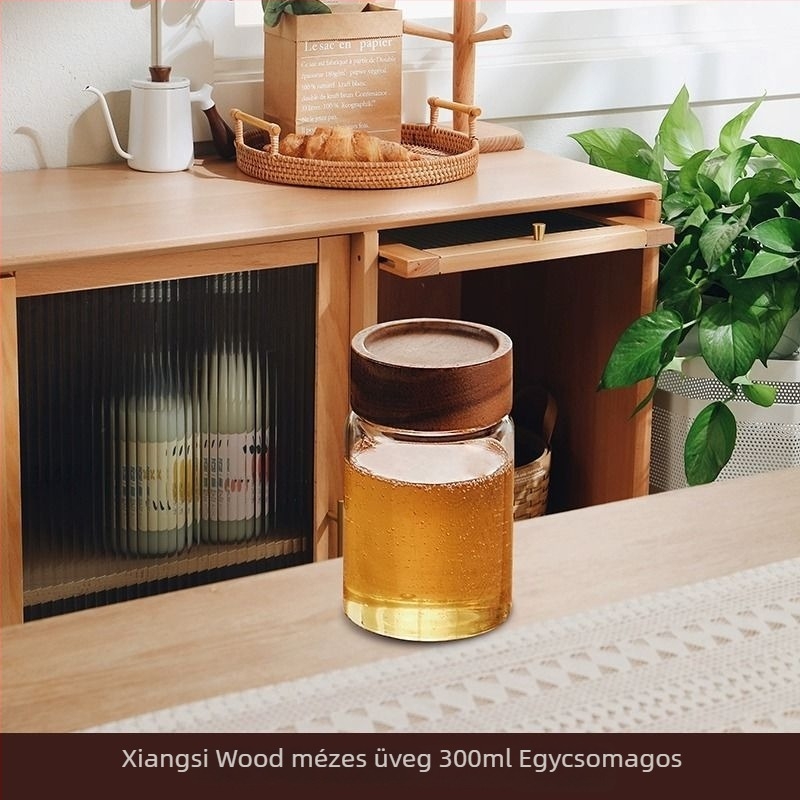 Mézes üveg fedővel, légmentesen záródó tároló edény mézhez és lekvárhoz (legfeljebb 300 ml)