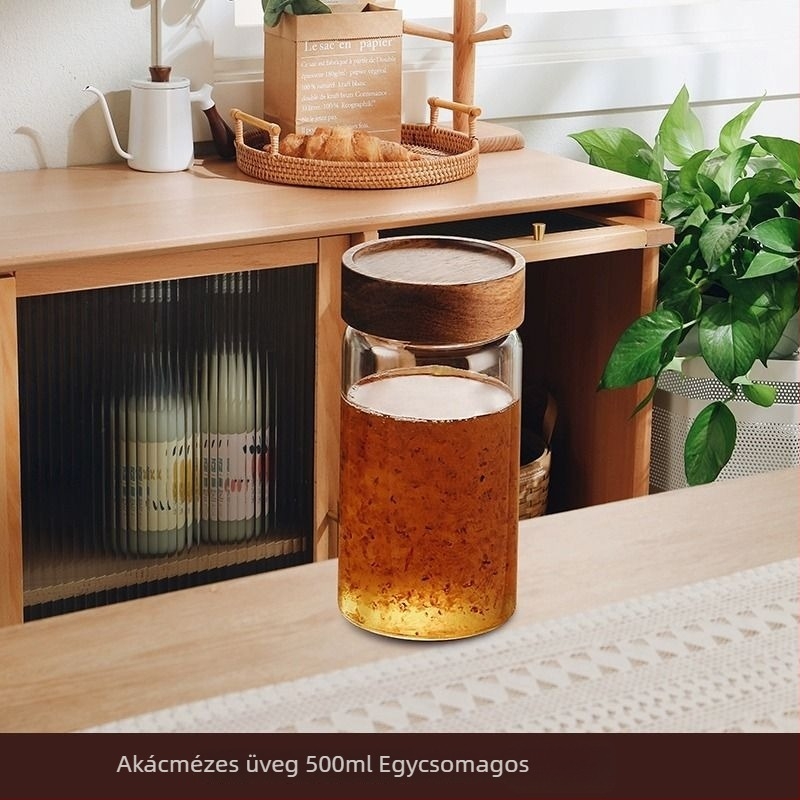 Mézes üveg fedővel, légmentesen záródó tároló edény mézhez és lekvárhoz (legfeljebb 300 ml)
