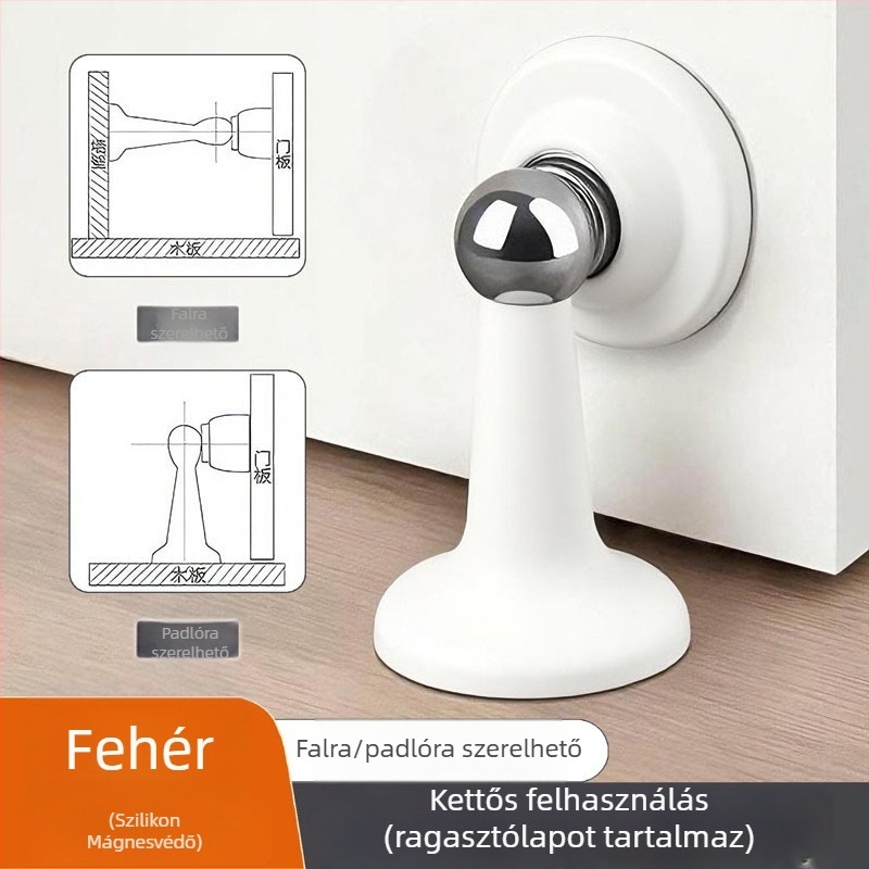Silikon mágneses ajtóstop, fürdőszobához, falra szerelhető, fúrás nélkül, csendes, ütődés elleni