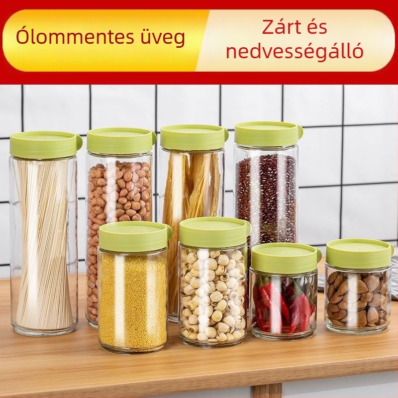 Zárható üvegtároló fedővel, nedvességálló konyhai üveg, élelmiszer-minőségű szárított gyümölcsök és tea tárolására
