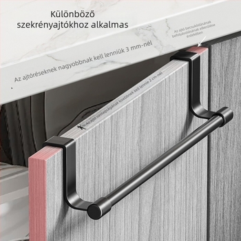 Rozsdamentes acélból készített, többfunkciós törölközőtartó szekrényajtóhoz vagy falhoz, törölközőrúddal