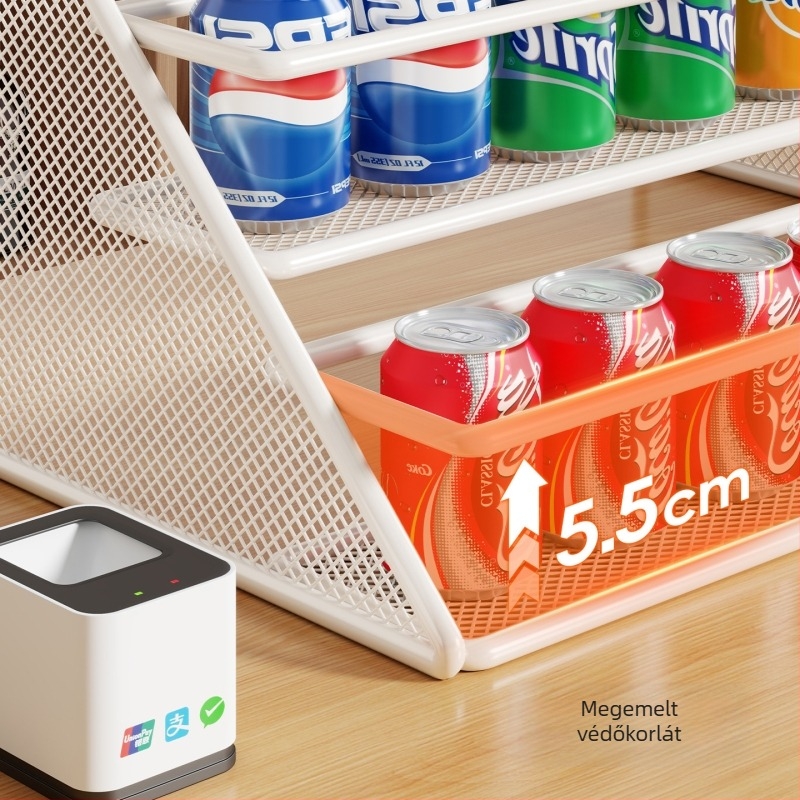 Nagy kapacitású italok kijelzőállványa a pénztár mellé, négyszintes létrás kivitel