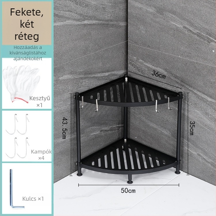 Ventilátorszerű, 6‑részes sarok tároló állvány, padlón álló rozsdamentes acélból, fürdőszobába és konyhába