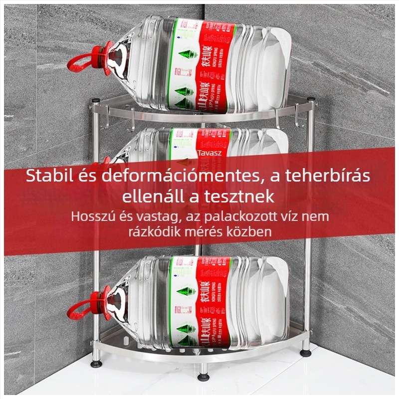 Ventilátorszerű, 6‑részes sarok tároló állvány, padlón álló rozsdamentes acélból, fürdőszobába és konyhába
