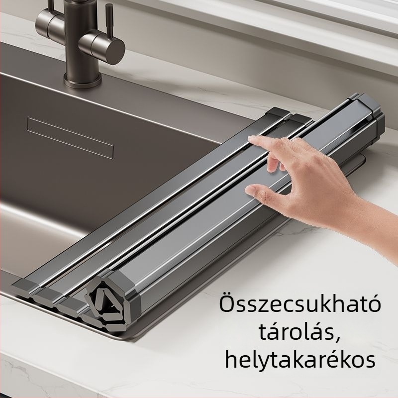 Összecsukható edény- és tálas szárítóállvány mosogatótálcához