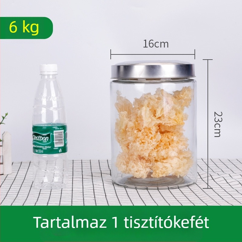 Ólommentes üvegből készült teás tartó, átlátszó, nagy méretű zárható tároló száraz gyümölcsök és gabonafélékhez, nyomógombos kivitel