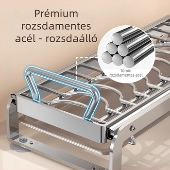 Rozsdamentes acélból készült konyhai tárolóállvány, többfunkciós edény- és étkészlet-tároló, tálak szárító állvány