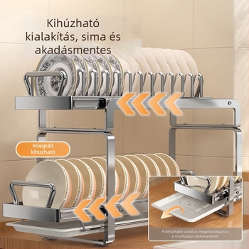 Rozsdamentes acélból készült konyhai tárolóállvány, többfunkciós edény- és étkészlet-tároló, tálak szárító állvány