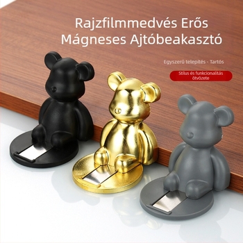 Medve alakú padlóra szerelhető ajtóstop, erős mágneses ragasztóval, fa ajtókhoz