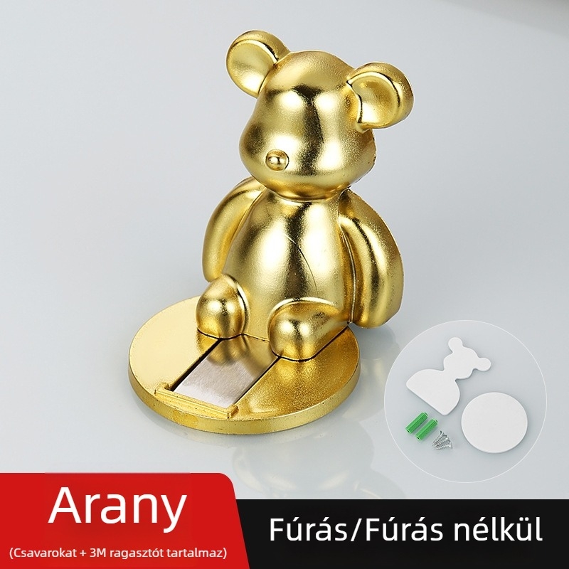 Medve alakú padlóra szerelhető ajtóstop, erős mágneses ragasztóval, fa ajtókhoz