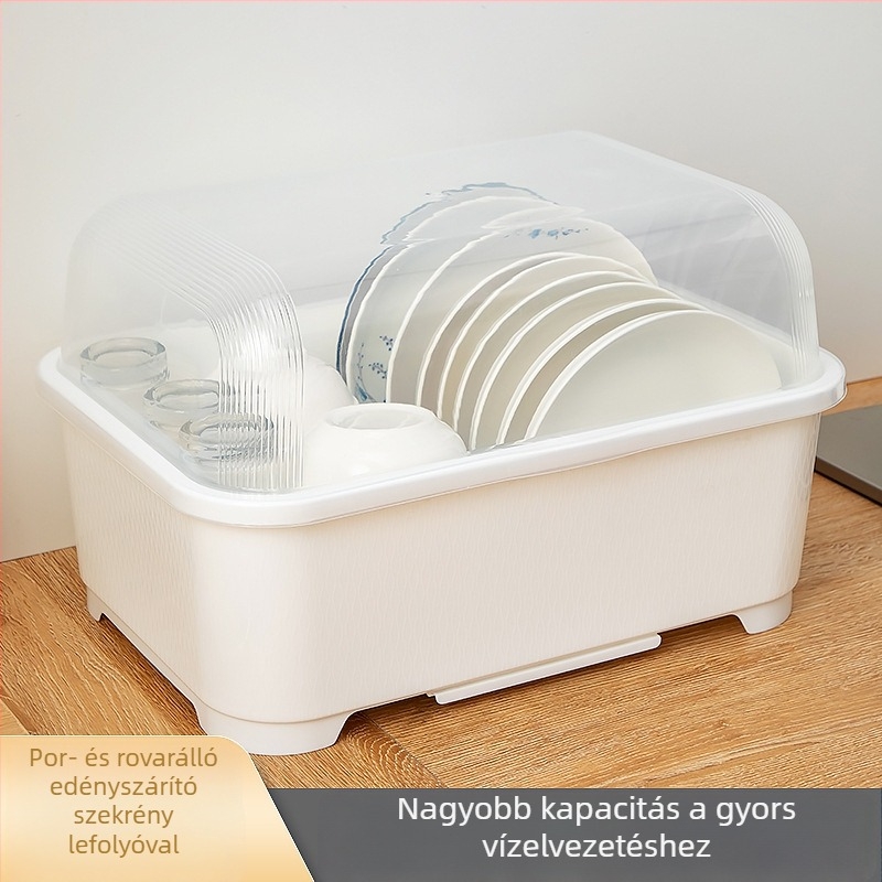 Tálak és evőeszközök tároló doboza, konyhai polc tálakhoz és szárító kosár