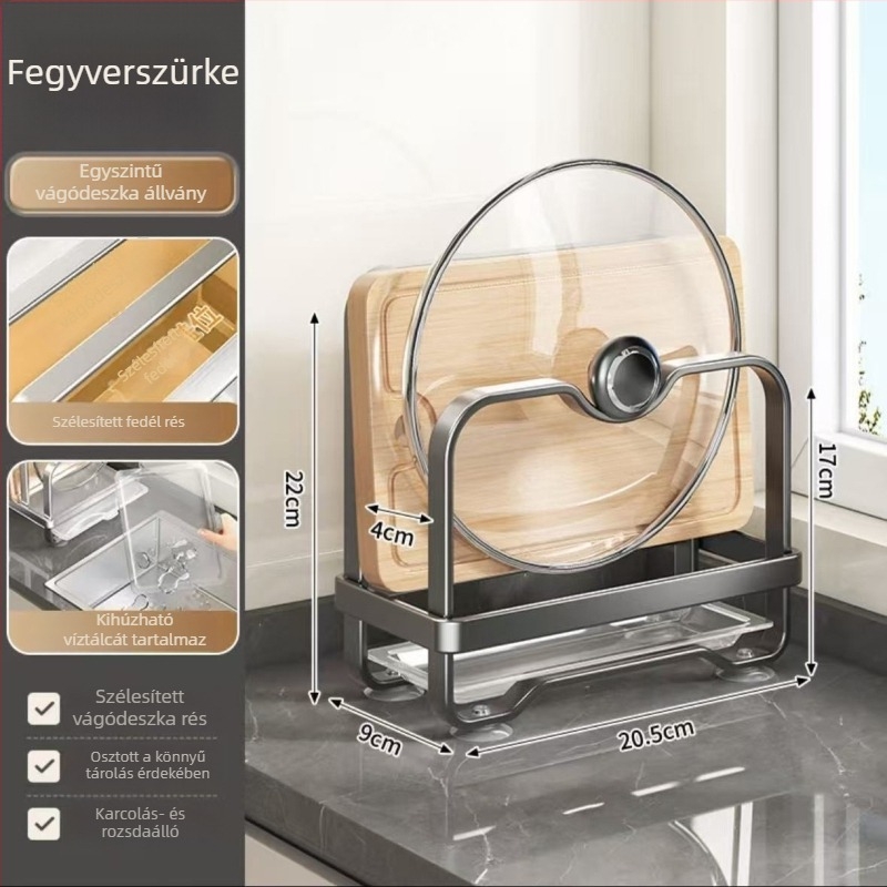 Új konyhai pultmelletti tároló – multifunkcionális állvány fedőknek, vágódeszkáknak és leeresztésre