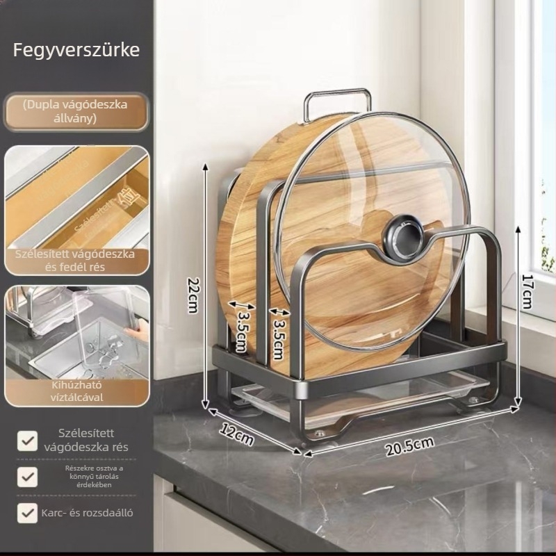 Új konyhai pultmelletti tároló – multifunkcionális állvány fedőknek, vágódeszkáknak és leeresztésre