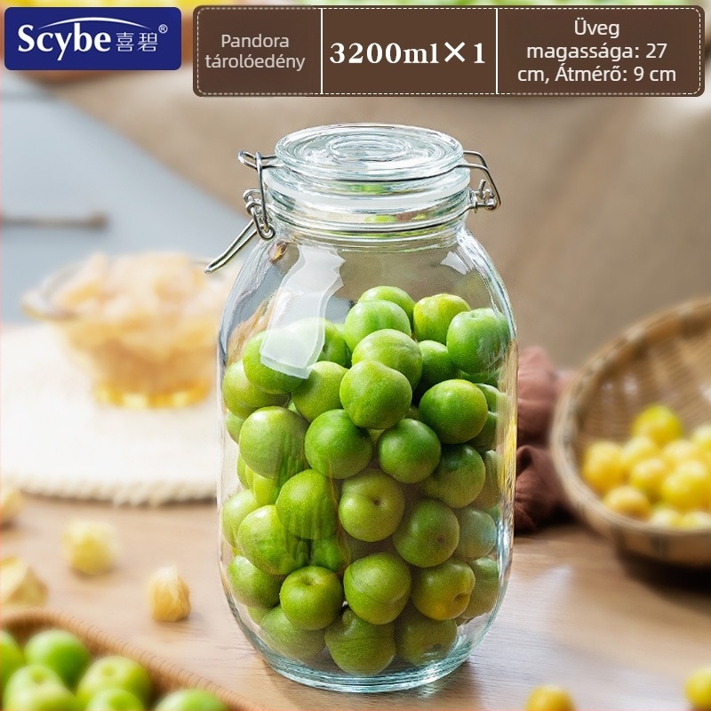 Xibi Pandora üvegből készült üveg a gyümölcsbor fermentálására, zárható befőzőedény, 500 ml–5 L, 24 db/doboz