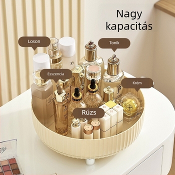 Forgó kozmetikai tároló asztalra, nagy kapacitású, műanyag polc a bőrápolási termékekhez, szemhéjpúder és rúzs
