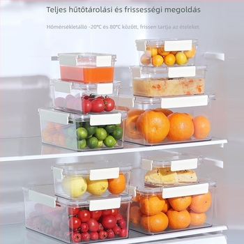 Élelmiszer-minőségű, átlátszó hűtőszekrény tároló doboz, zárható fedéllel, nagy kapacitású a frissesség megőrzéséhez, fagyasztott ételek, savanyúságok és gyümölcsök számára